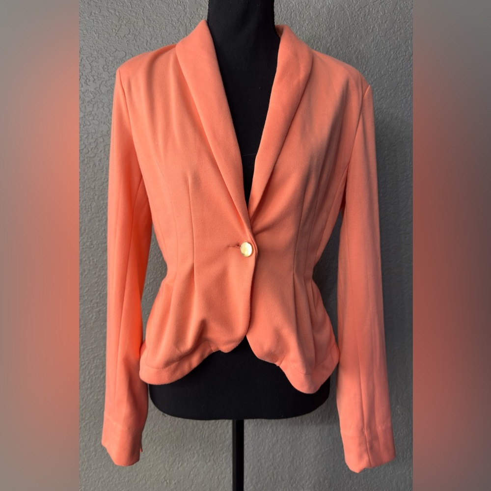 Papaya Women’s Sz M Salmon Pink Orange Pleated One Button Blazer Jacket - Picture 8 of 8